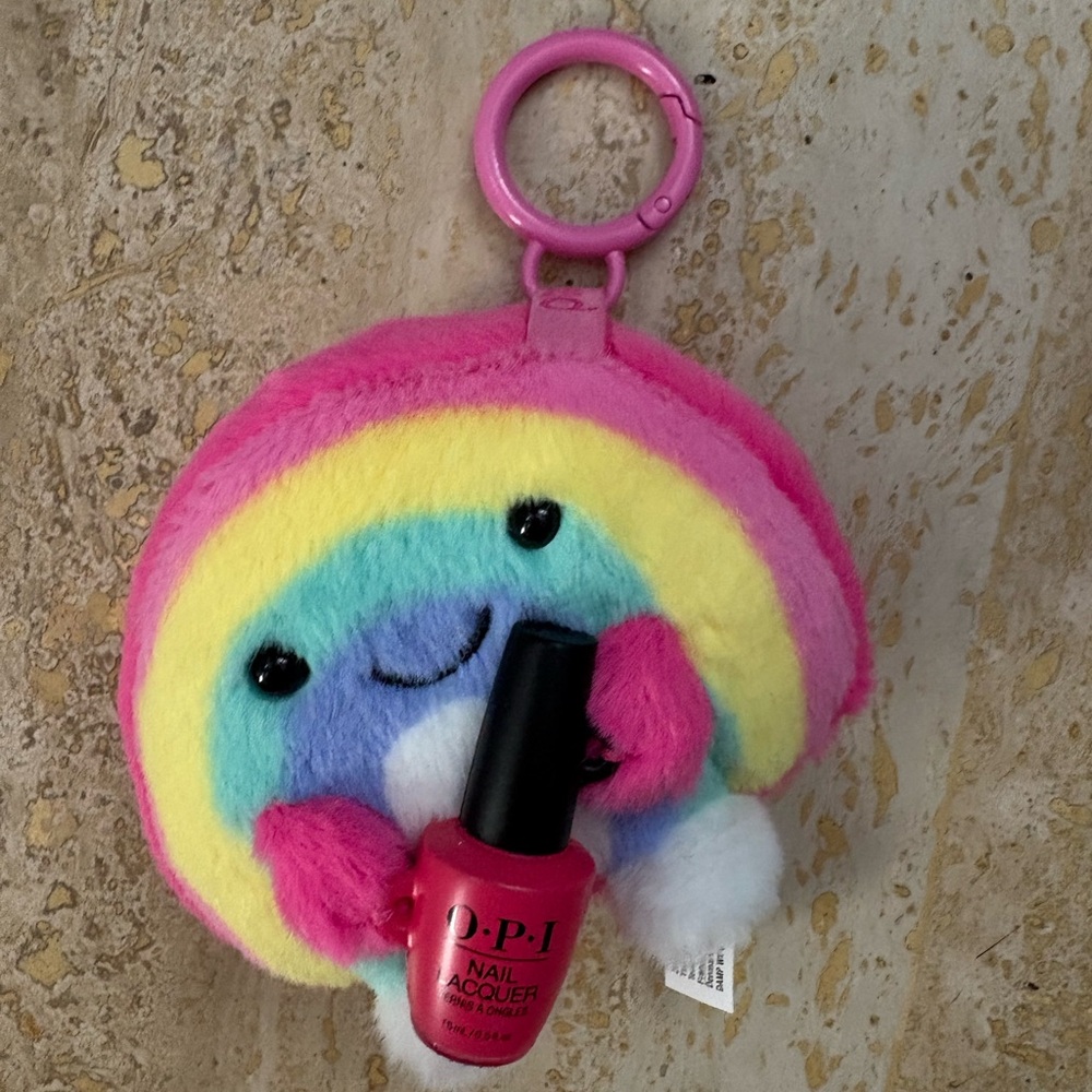 OPI Pink POP x Ulta Beauty mini brand Nail Lacquer with Rainbow Plush Keychain